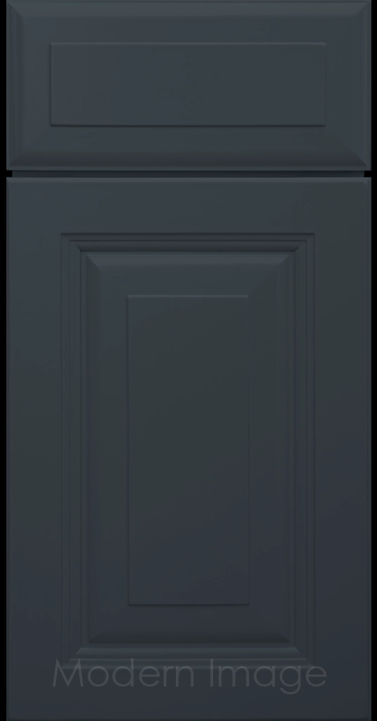 Durango raised panel cabinet door in a Naval color featuring a stepped molded frame.
